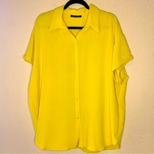 Stylive Yellow Oversized Short Sleeve Button Down Shirt Women’s S EUC